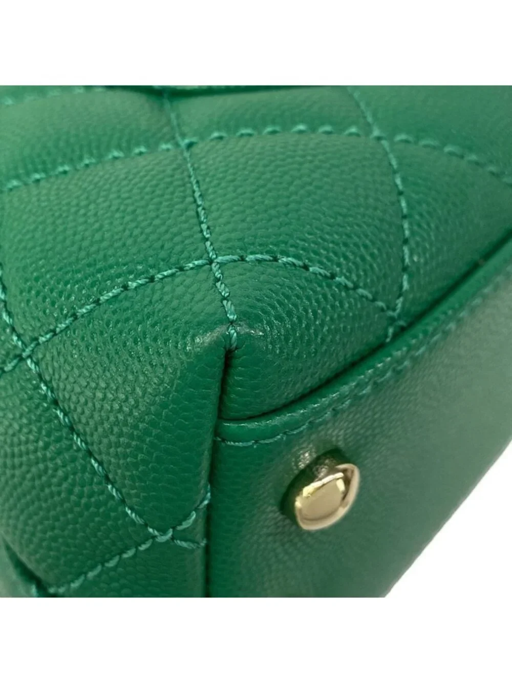 Chanel Handbag Top Handle Mini Flap Bag Coco XXS Quilted Green Silver